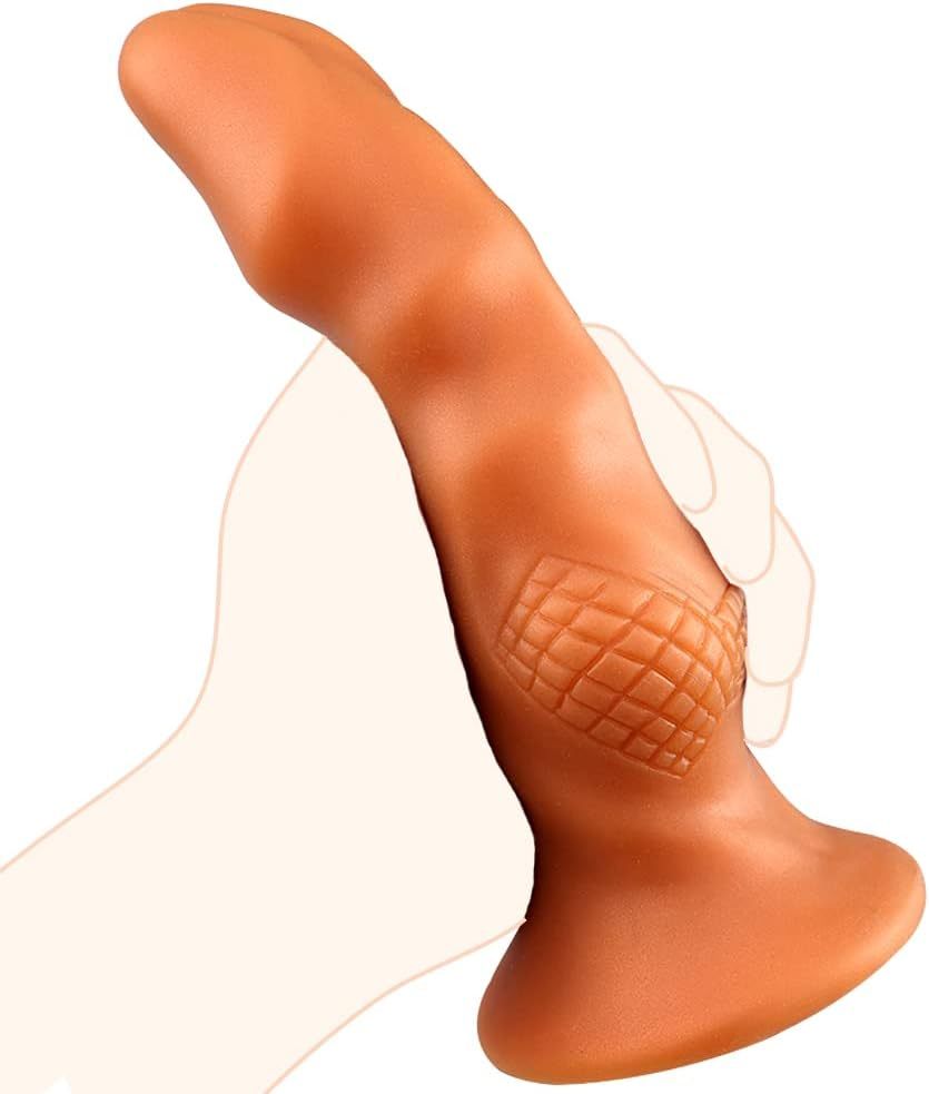 Realistic dildo with textured balls, soft liquid silicone anal plug with strong suction cup