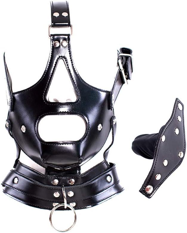 Leather Bondage Straps Removable Silicone Dildo Mouth Gag Adjustable Headband BDSM Fetish Slave Bondage Device for Men and Women Couple Sex