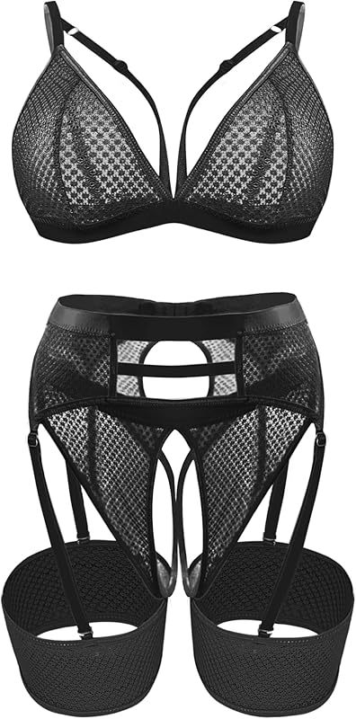 popiv Women Sexy Lingerie Set Cutout Bra and Panty Sets Garter Lingerie 4 Piece