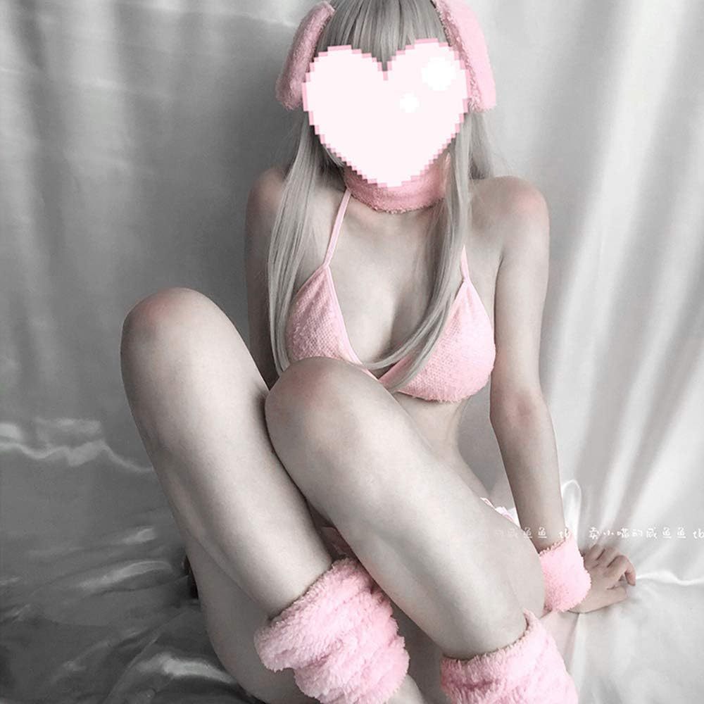 Sexy Bunny Cat Costume Cute Furry Bra and Panty Set