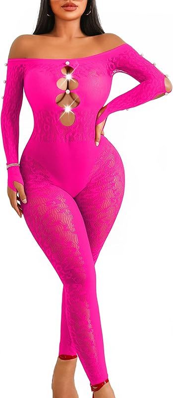 Long-sleeved fishnet bodysuit with leopard print and sexy rhinestone hollow jumpsuit