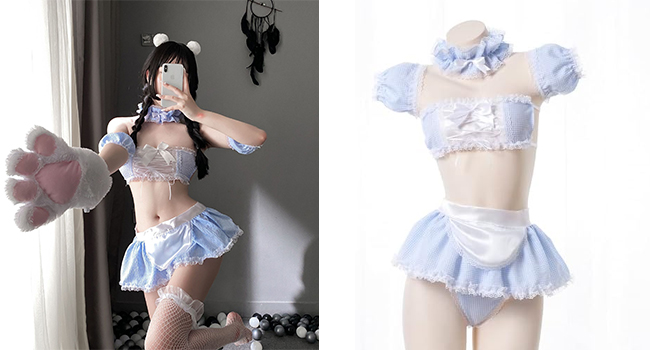 Blue Maid Outfit Lace Bandage Lolita Skirt