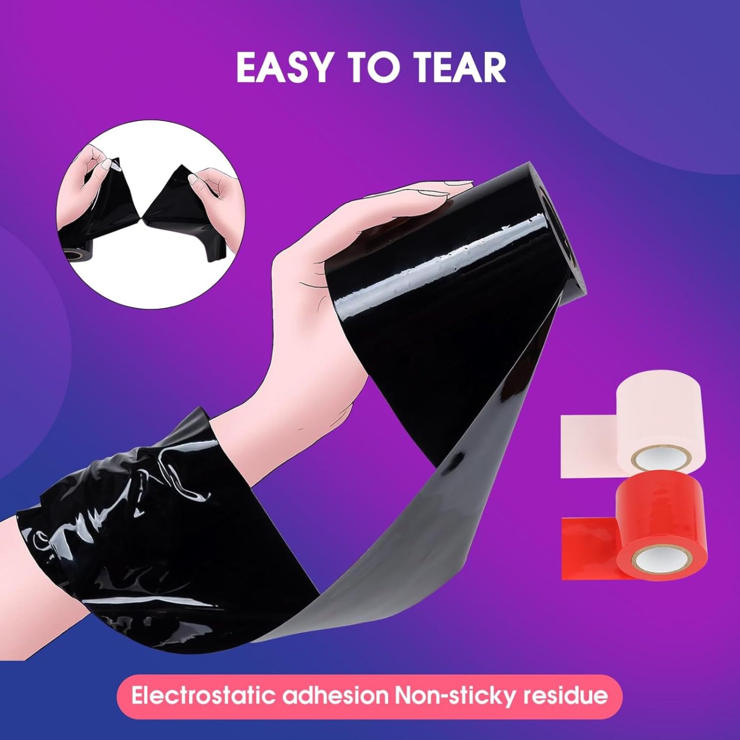 BDSM Bondage Restraint Tape Set – 3 Rolls of Static Tape with Blindfold for BDSM Games Adult Sex Toys Bondage Tape Reusable Bondage PVC Couple Sex Toys