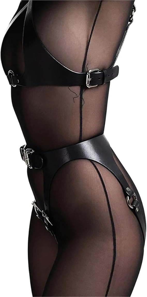 Women Punk Belts PU Leather Body Chain Waist Belt Bondage Harness