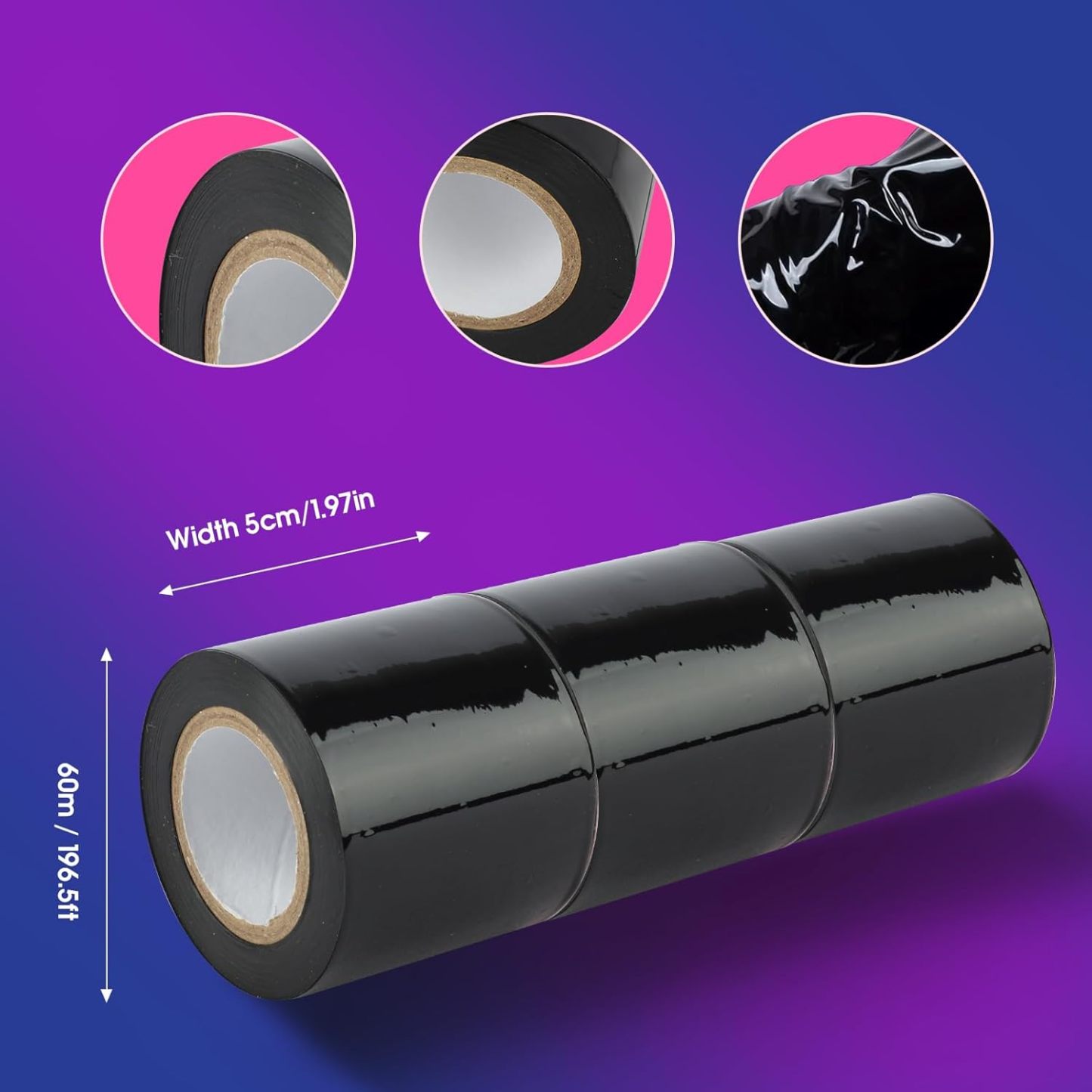 BDSM Bondage Restraint Tape Set – 3 Rolls of Static Tape with Blindfold for BDSM Games Adult Sex Toys Bondage Tape Reusable Bondage PVC Couple Sex Toys