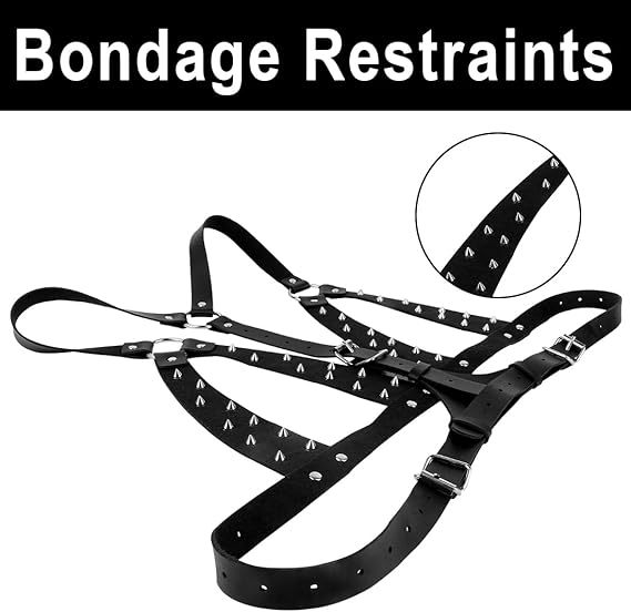 BDSM Sex Bondage Breast Restraints, Adjustbale Sex Harness with Rivets Sex Bondage Gear & Accessories, SM Leather Bar Bed Restraints Tool for Women Couple