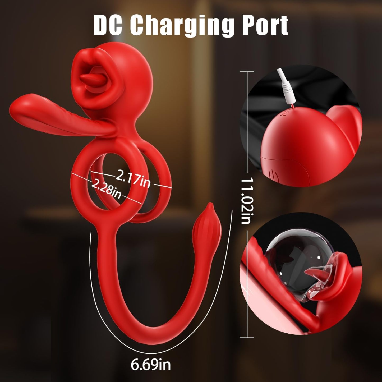 Vibrating Ring Couple Sex Toy, 3 in 1 Dual Ring Vibrator 9 Modes for Clitoris Stimulation with Tongue Licking, Erection Adult Sex Toys for Men Bluetooth APP Control