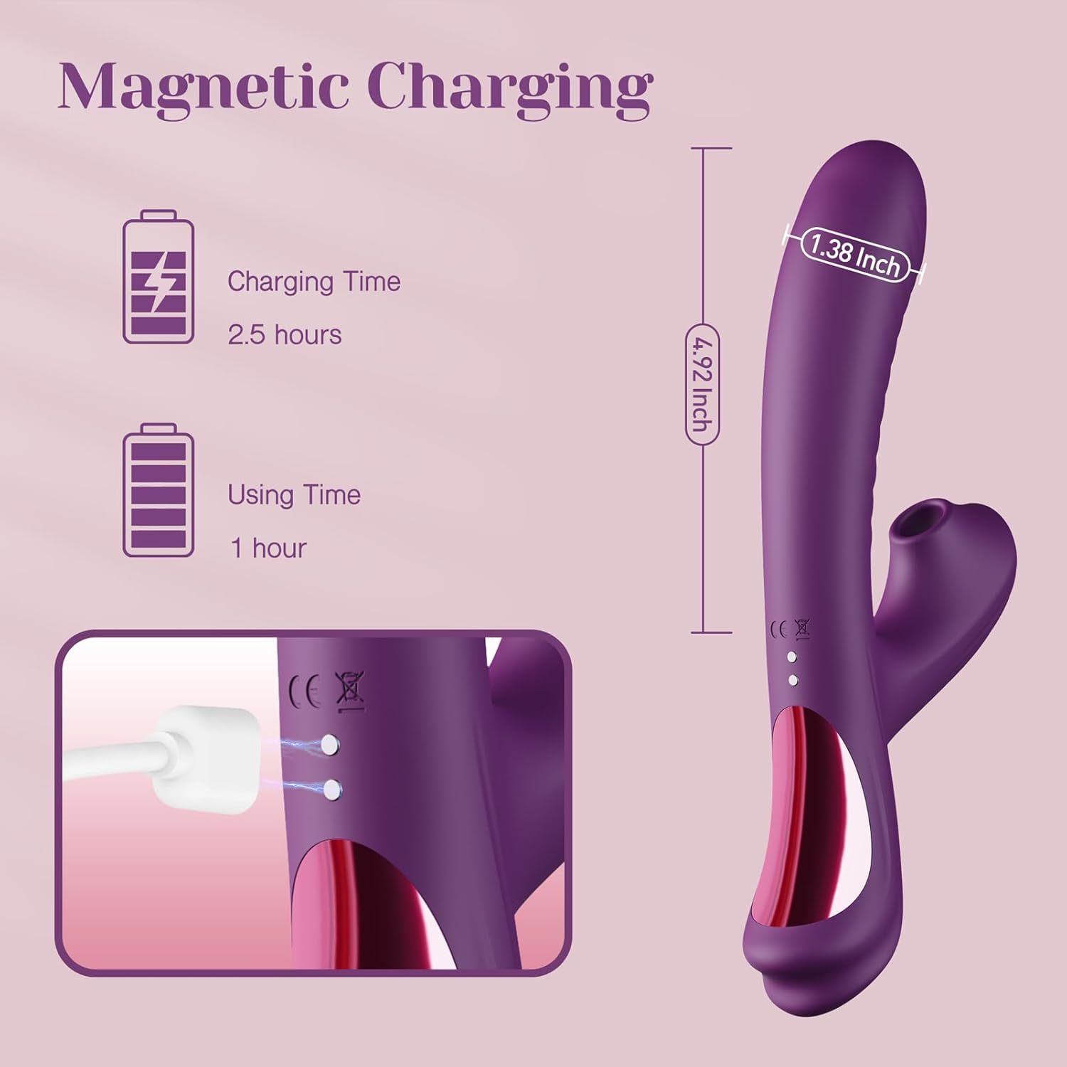 Come-Hither Rabbit Sucking Vibrator for Clitoral G-Spot Stimulation, Adult Sex Toy, Vibrating Finger Massager with 3 Suction Cups and 10 Vibration and Go-Anywhere Modes