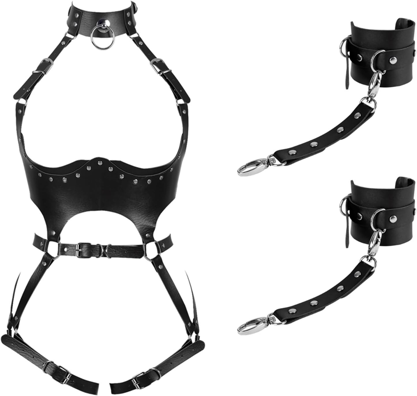 FOTN Women Punk PU Leather Body Waist Belt Bodysuit Bondage Body Harness Belt Sexy Lingerie Leg Garter Hollow Open Chest Bra BDSM ( Size : One Size)