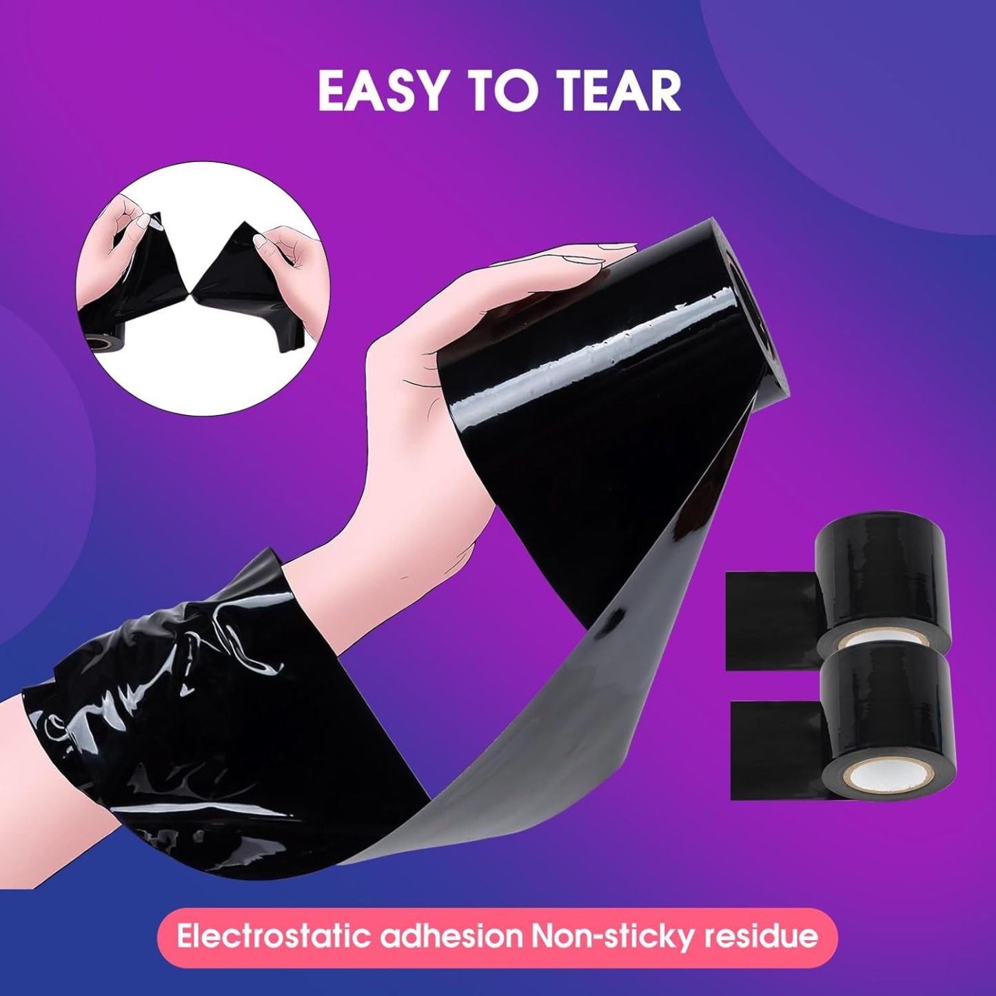 BDSM Bondage Restraint Tape Set – 3 Rolls of Static Tape with Blindfold for BDSM Games Adult Sex Toys Bondage Tape Reusable Bondage PVC Couple Sex Toys