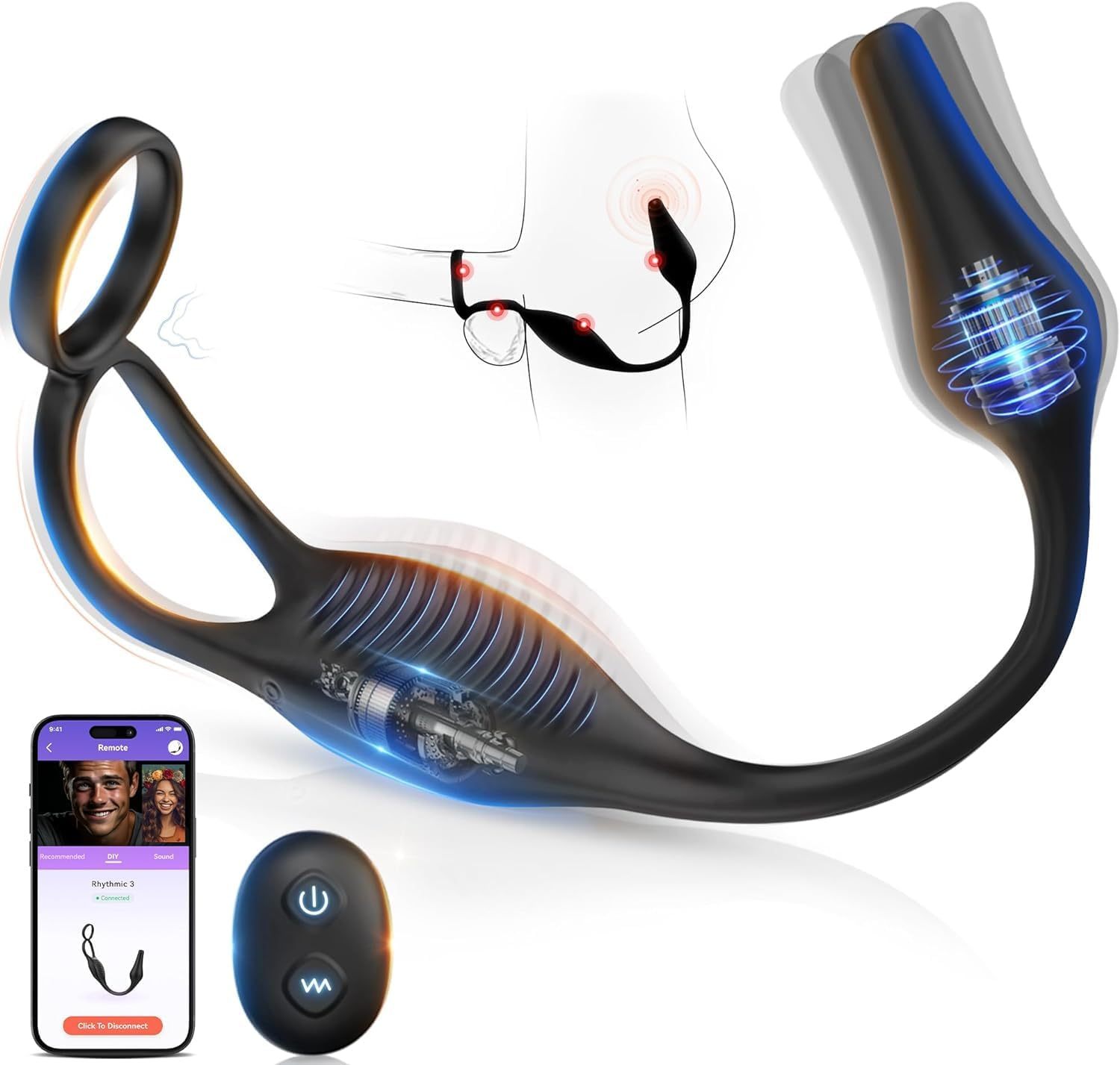 Male Sex Toy Prostate Massage - Powerful Precise Continuous Stimulate Prostate with 7 Modes APP Remote Control, Prostate Toy Male Vibrator Vibrating Penis Ring Dildo Adult Sex Toys for Couples Men