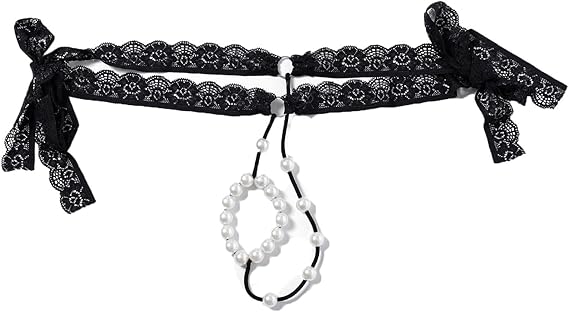 Womens Lace Pearl Beads T Back G-String Thong Sexy Naughty Panties Erotic Thong Lingerie Strappy Cheeky Underwear