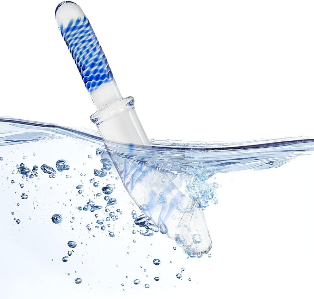 Crystal anal plug glass dildo handheld realistic dildo with blue raised spiral texture
