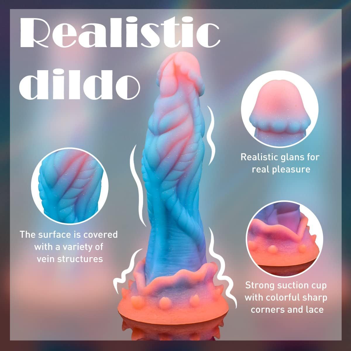 9.1 Inch Fantasy Dildo Dragon Monster Dildo Animal Alien Artificial Multi-Texture, Knot Dog Dildo Glow in the Dark Huge Dildo with Strong Suction Cup, Glow in the Dark Adult Toys for Women Men