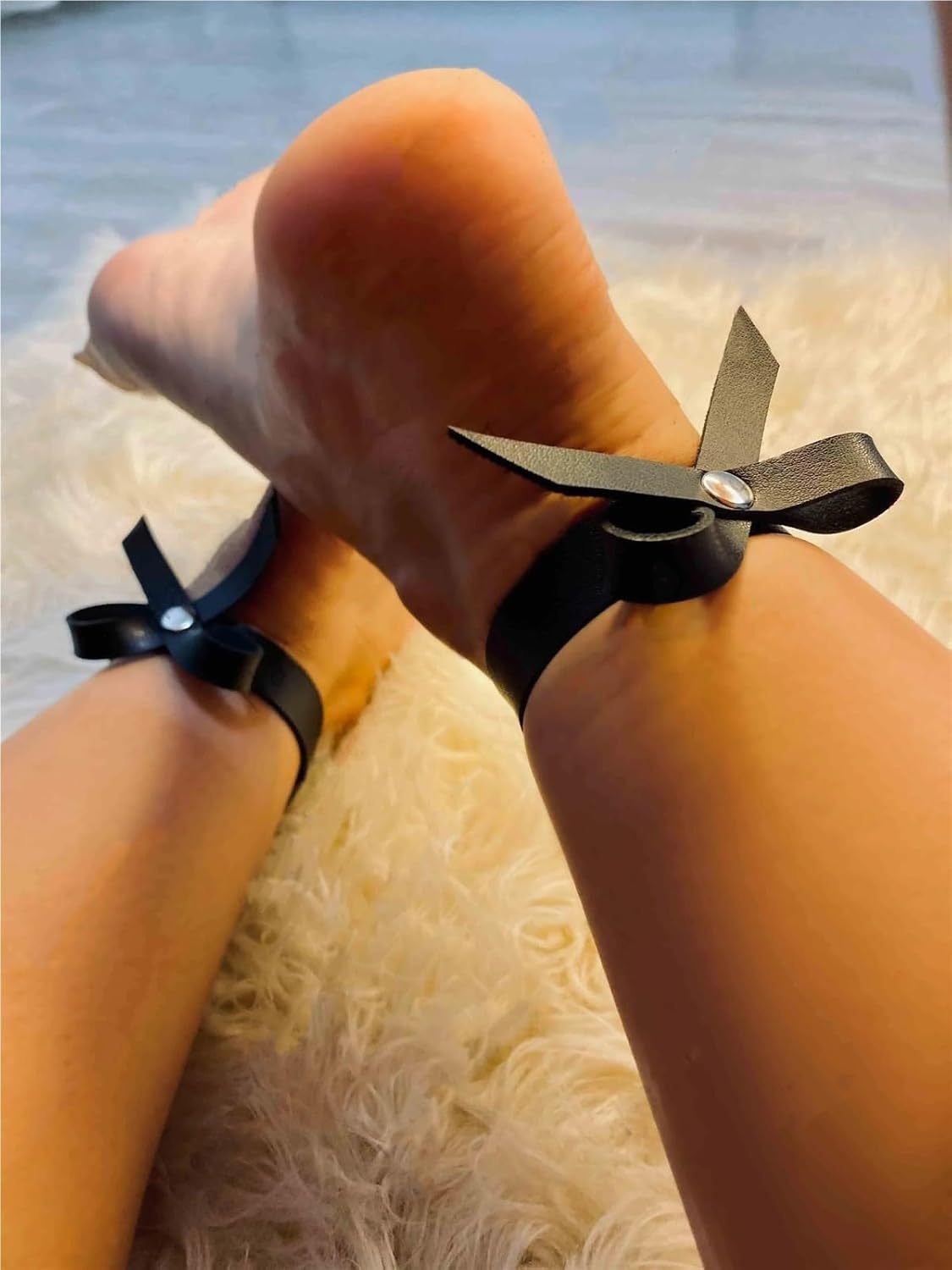 Women Sexy Leather Ankle Accessories Adjustable Bow Ankle Bracelets Handcuffs Goth Fetish Clothing Punk Exotic Accessorie