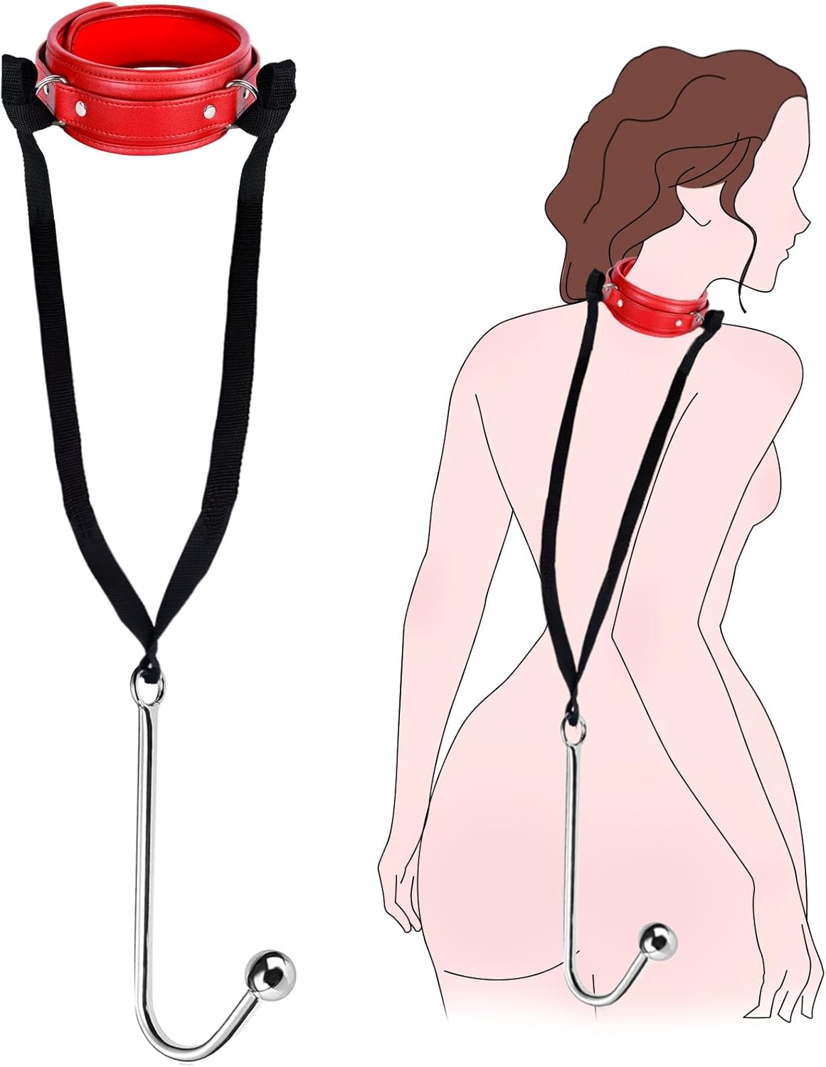 BDSM Hook Sex Bondage Set with Leather Chain Belt Collar, Stainless Steel Training Balls Adult Sex Toys, Adjustable Safety Belt Restraint Kit for SM Couple Role Play Fetish Toys