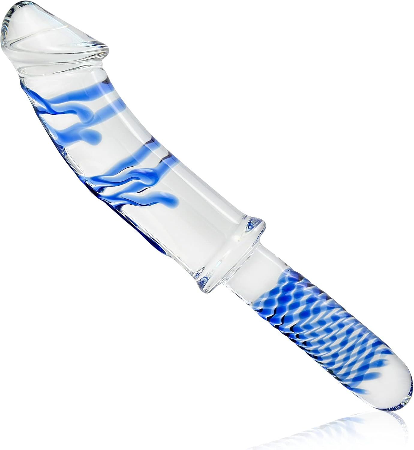 Crystal anal plug glass dildo handheld realistic dildo with blue raised spiral texture
