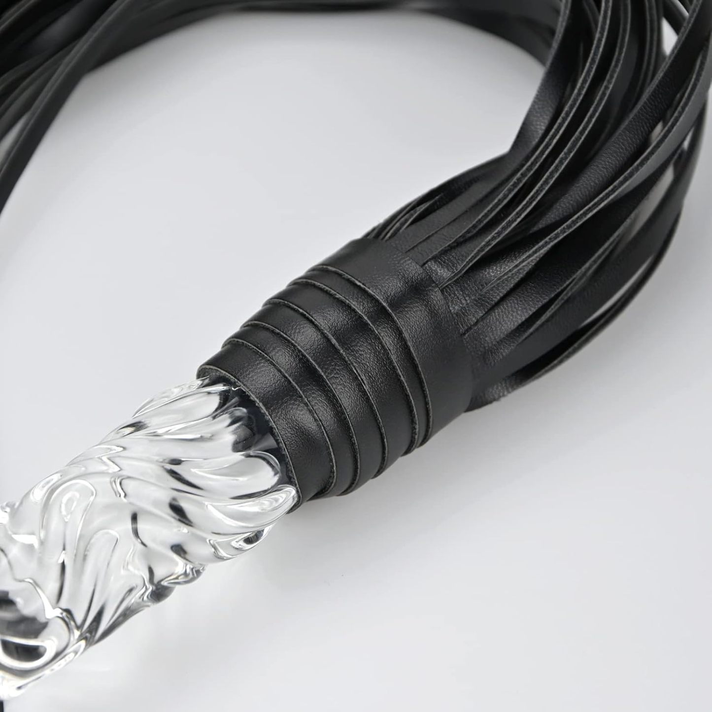 Fetish Leather Whip with Glass Pleasure Wand with Ball Tip - Sex Toy for SM or Anal Sex/Masturbation