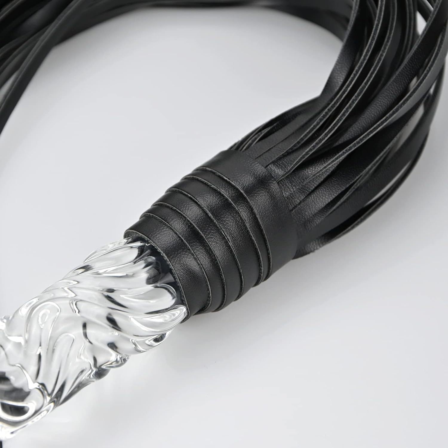 Fetish Leather Whip with Glass Pleasure Wand with Ball Tip - Sex Toy for SM or Anal Sex/Masturbation