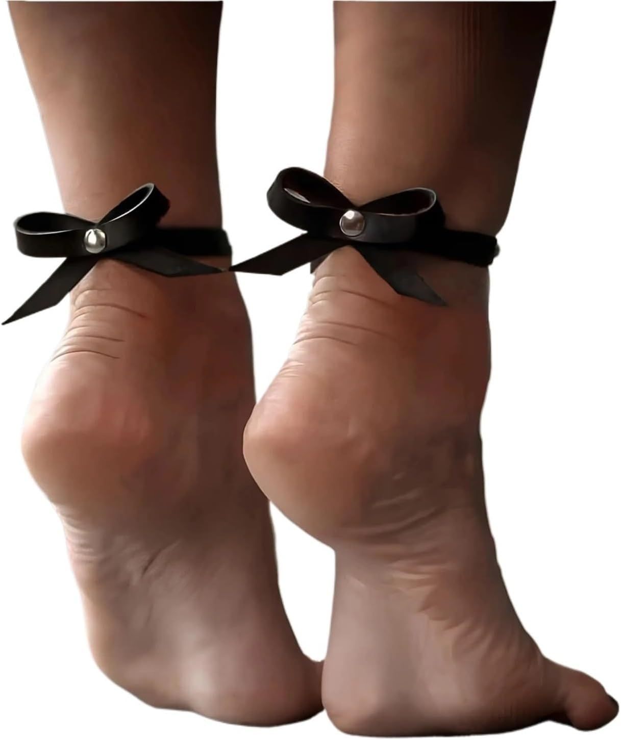 Women Sexy Leather Ankle Accessories Adjustable Bow Ankle Bracelets Handcuffs Goth Fetish Clothing Punk Exotic Accessorie