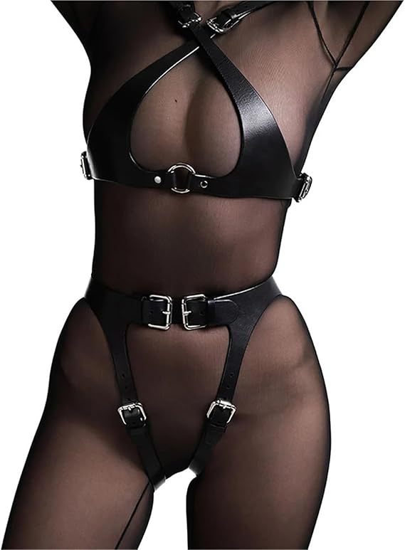 Women Punk Belts PU Leather Body Chain Waist Belt Bondage Harness