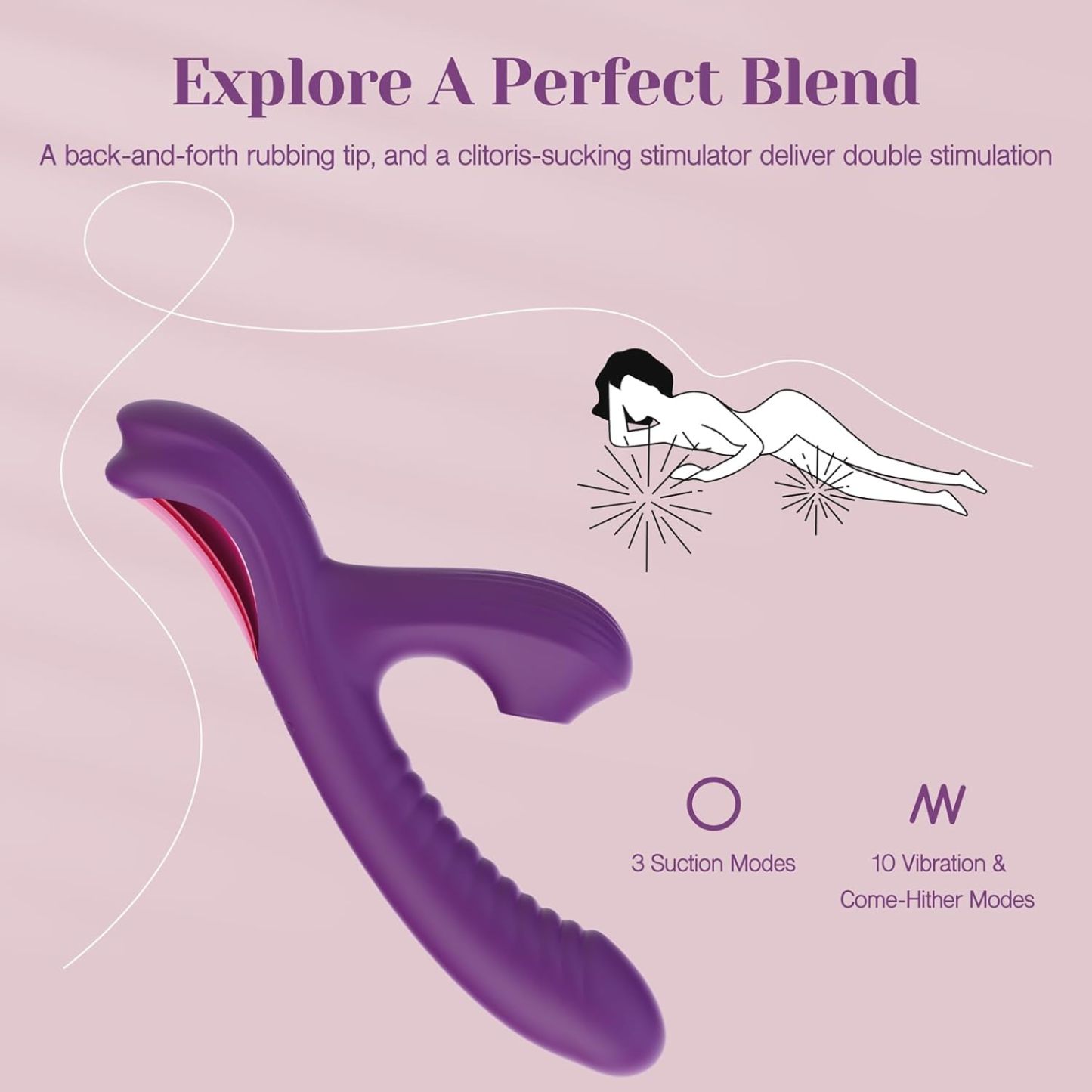 Come-Hither Rabbit Sucking Vibrator for Clitoral G-Spot Stimulation, Adult Sex Toy, Vibrating Finger Massager with 3 Suction Cups and 10 Vibration and Go-Anywhere Modes