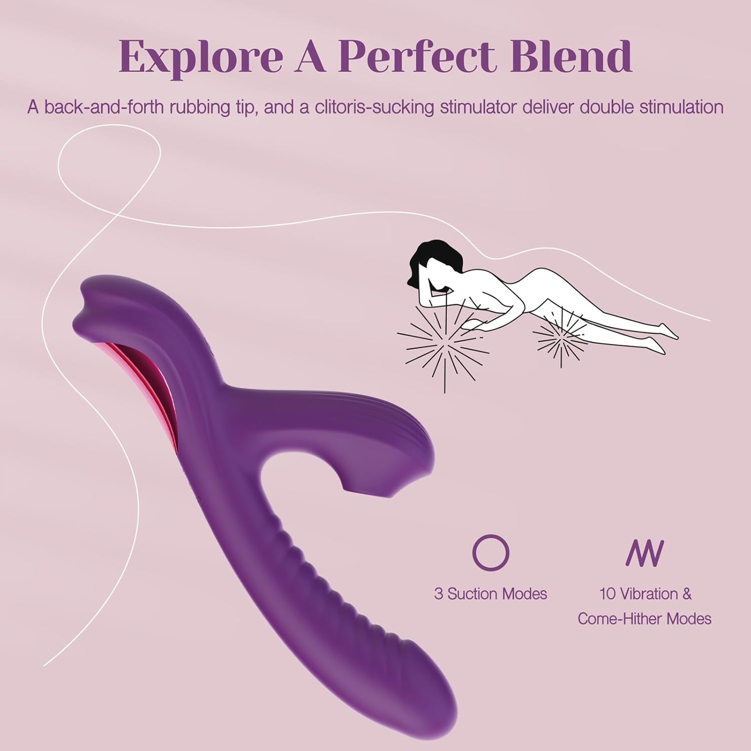 Come-Hither Rabbit Sucking Vibrator for Clitoral G-Spot Stimulation, Adult Sex Toy, Vibrating Finger Massager with 3 Suction Cups and 10 Vibration and Go-Anywhere Modes