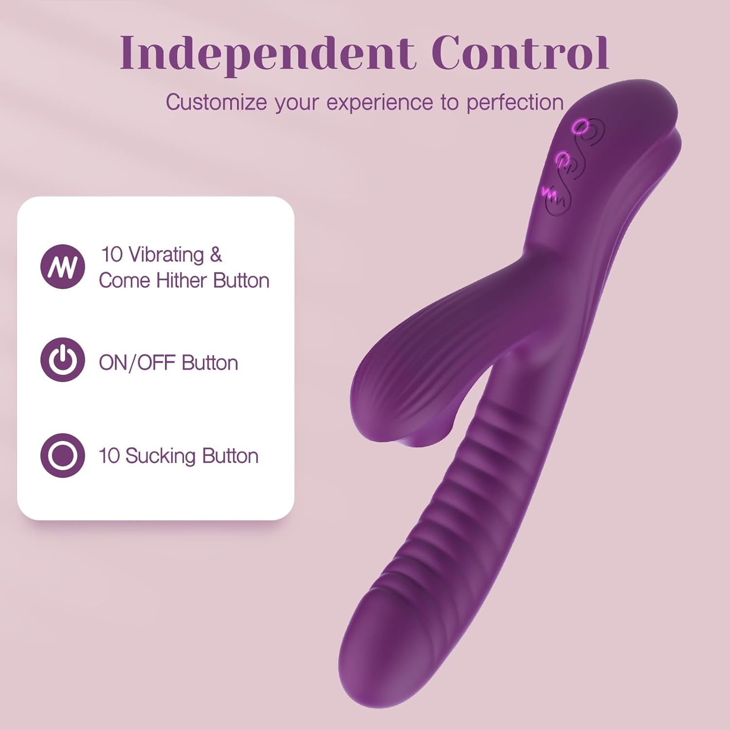 Come-Hither Rabbit Sucking Vibrator for Clitoral G-Spot Stimulation, Adult Sex Toy, Vibrating Finger Massager with 3 Suction Cups and 10 Vibration and Go-Anywhere Modes