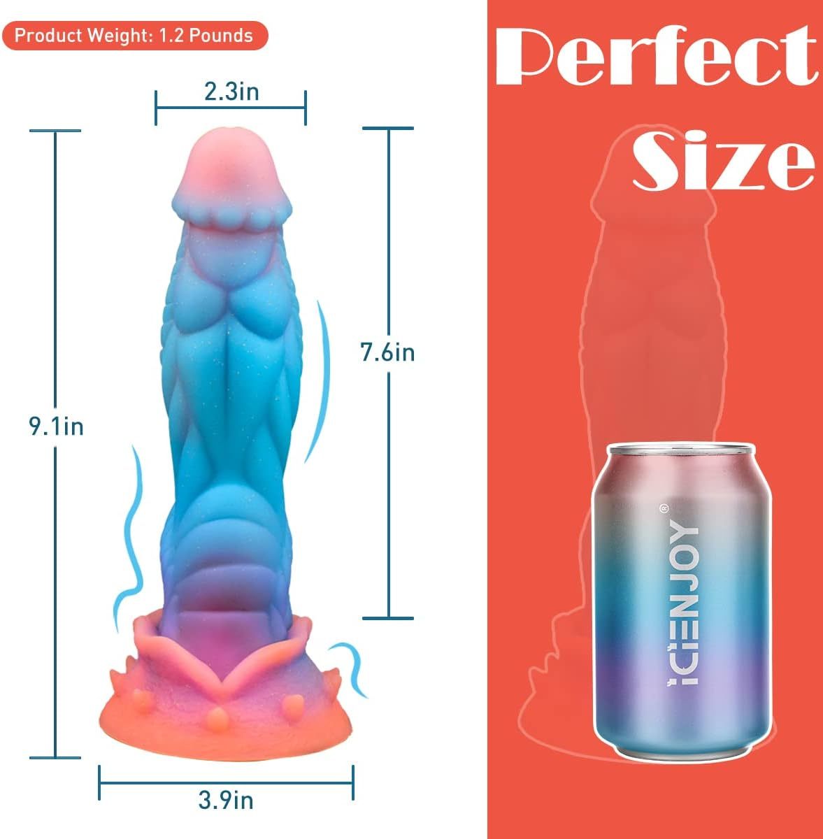 9.1 Inch Fantasy Dildo Dragon Monster Dildo Animal Alien Artificial Multi-Texture, Knot Dog Dildo Glow in the Dark Huge Dildo with Strong Suction Cup, Glow in the Dark Adult Toys for Women Men