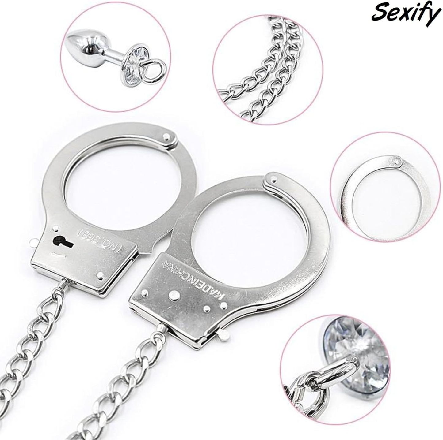 BDSM Handcuffs with Anal Plug Metal Fetish Sex Toys Restraints Handcuffs Sex with Anal Plug Couple Flirting Bondage SM Games Handcuffs Butt Plug for Couples Lovers