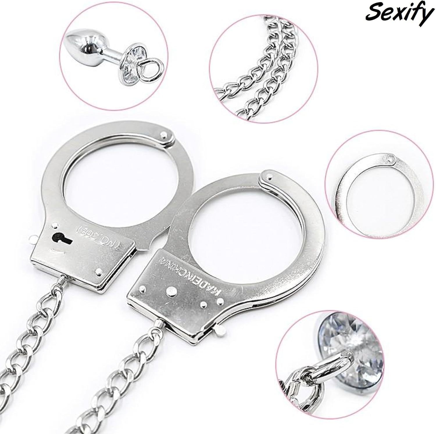 BDSM Handcuffs with Anal Plug Metal Fetish Sex Toys Restraints Handcuffs Sex with Anal Plug Couple Flirting Bondage SM Games Handcuffs Butt Plug for Couples Lovers