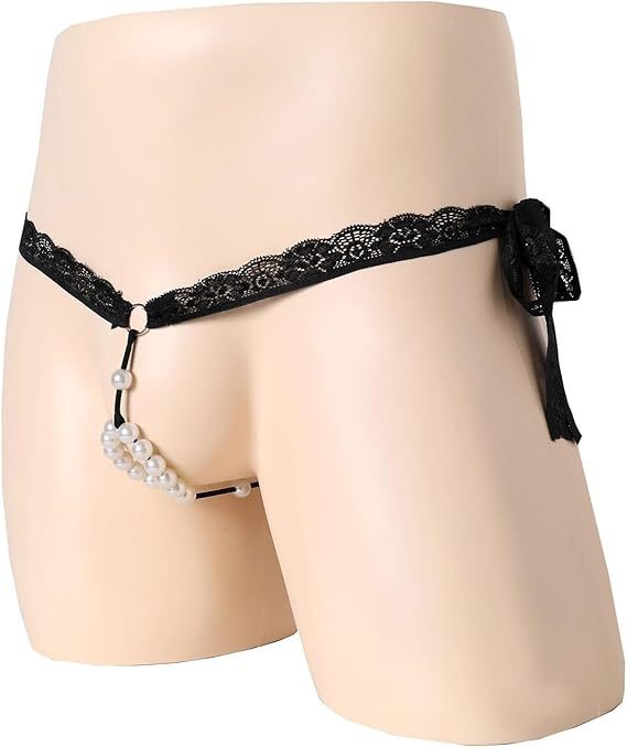 Womens Lace Pearl Beads T Back G-String Thong Sexy Naughty Panties Erotic Thong Lingerie Strappy Cheeky Underwear