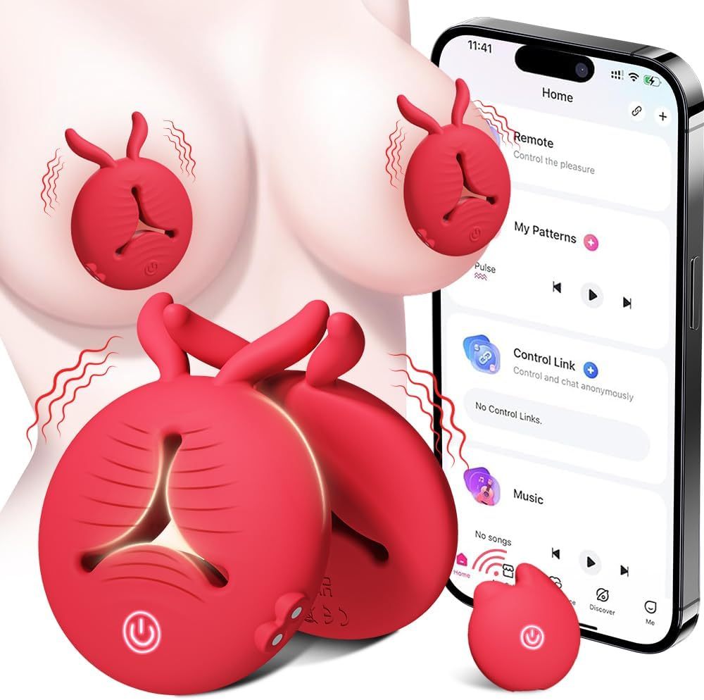 Vibrator Sex Toys, 4 in 1 APP Remote Control Adult Toys BDSM Toys 1 Pair Female Vibrating Dildo with 10 Tongue Licking Vibrating Nipple Clamp Stimulator Sexual Pleasure Tool