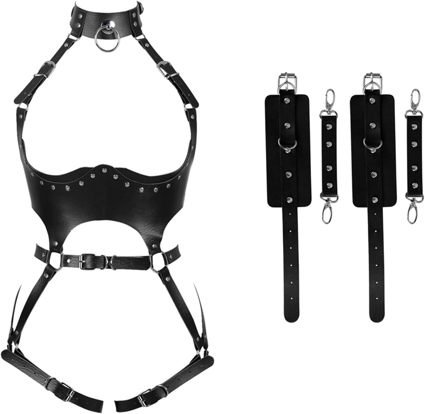 FOTN Women Punk PU Leather Body Waist Belt Bodysuit Bondage Body Harness Belt Sexy Lingerie Leg Garter Hollow Open Chest Bra BDSM ( Size : One Size)