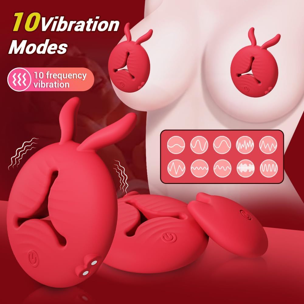 Vibrator Sex Toys, 4 in 1 APP Remote Control Adult Toys BDSM Toys 1 Pair Female Vibrating Dildo with 10 Tongue Licking Vibrating Nipple Clamp Stimulator Sexual Pleasure Tool