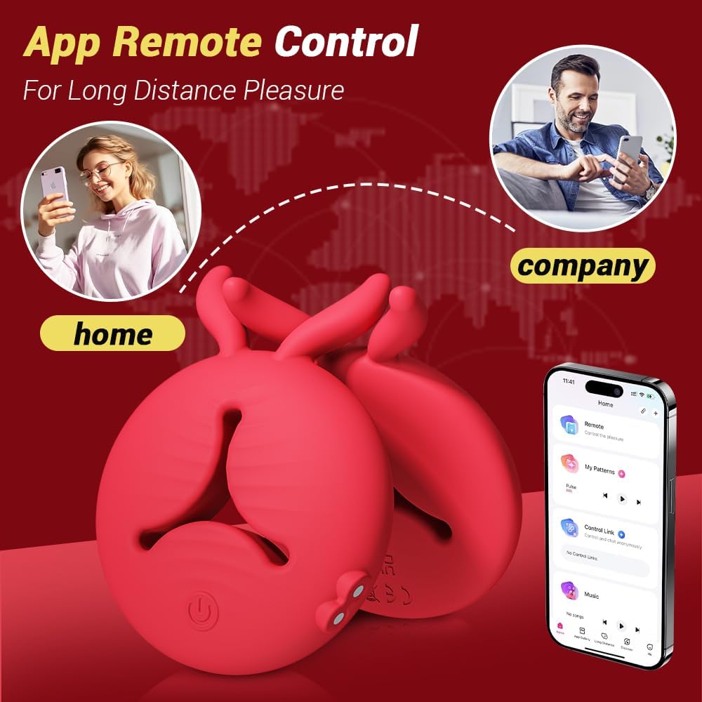 Vibrator Sex Toys, 4 in 1 APP Remote Control Adult Toys BDSM Toys 1 Pair Female Vibrating Dildo with 10 Tongue Licking Vibrating Nipple Clamp Stimulator Sexual Pleasure Tool