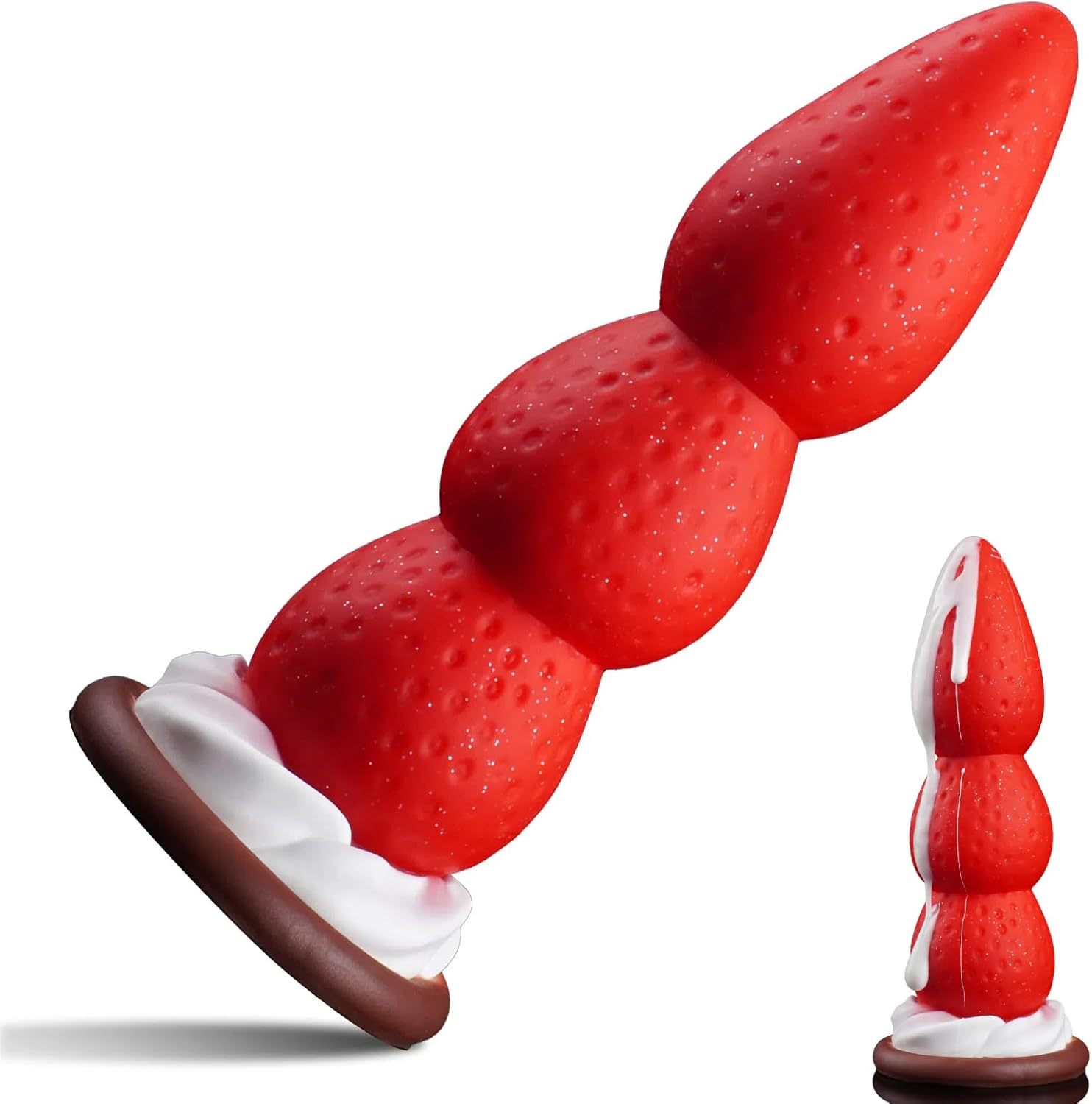 8 Inch Strawberry Fantasy Knot Dildo with Strong Suction Cup, Silicone Animal Monster Dildo Cute Big Butt Plug with 3 Knots, Fantasy Sex Toys for Women and Men