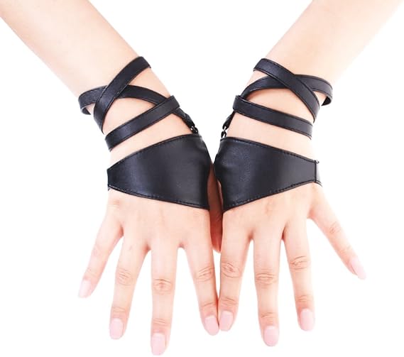 Women Half Palm Fingerless PU Leather Night Bar Band Up Punk Gloves