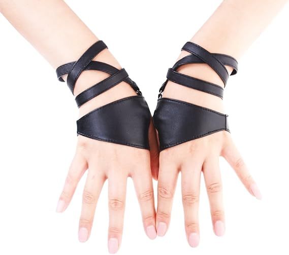Women Half Palm Fingerless PU Leather Night Bar Band Up Punk Gloves
