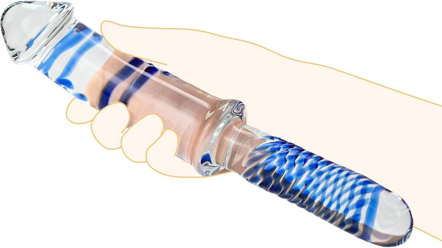 Crystal anal plug glass dildo handheld realistic dildo with blue raised spiral texture