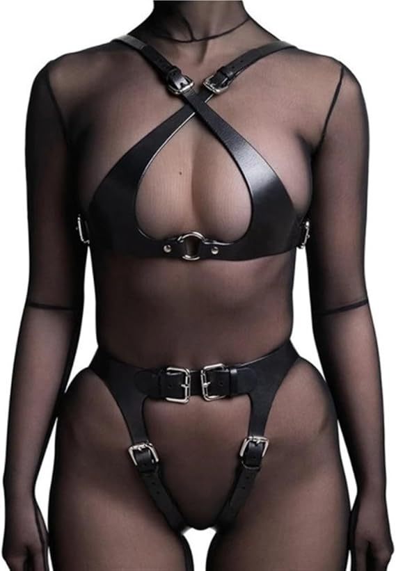Women Punk Belts PU Leather Body Chain Waist Belt Bondage Harness
