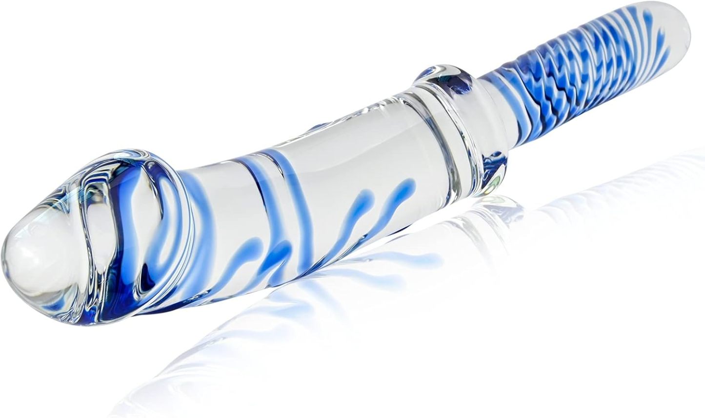 Crystal anal plug glass dildo handheld realistic dildo with blue raised spiral texture