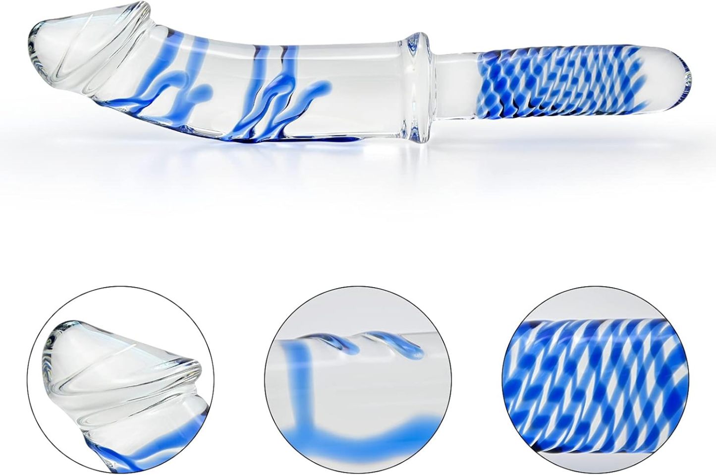 Crystal anal plug glass dildo handheld realistic dildo with blue raised spiral texture
