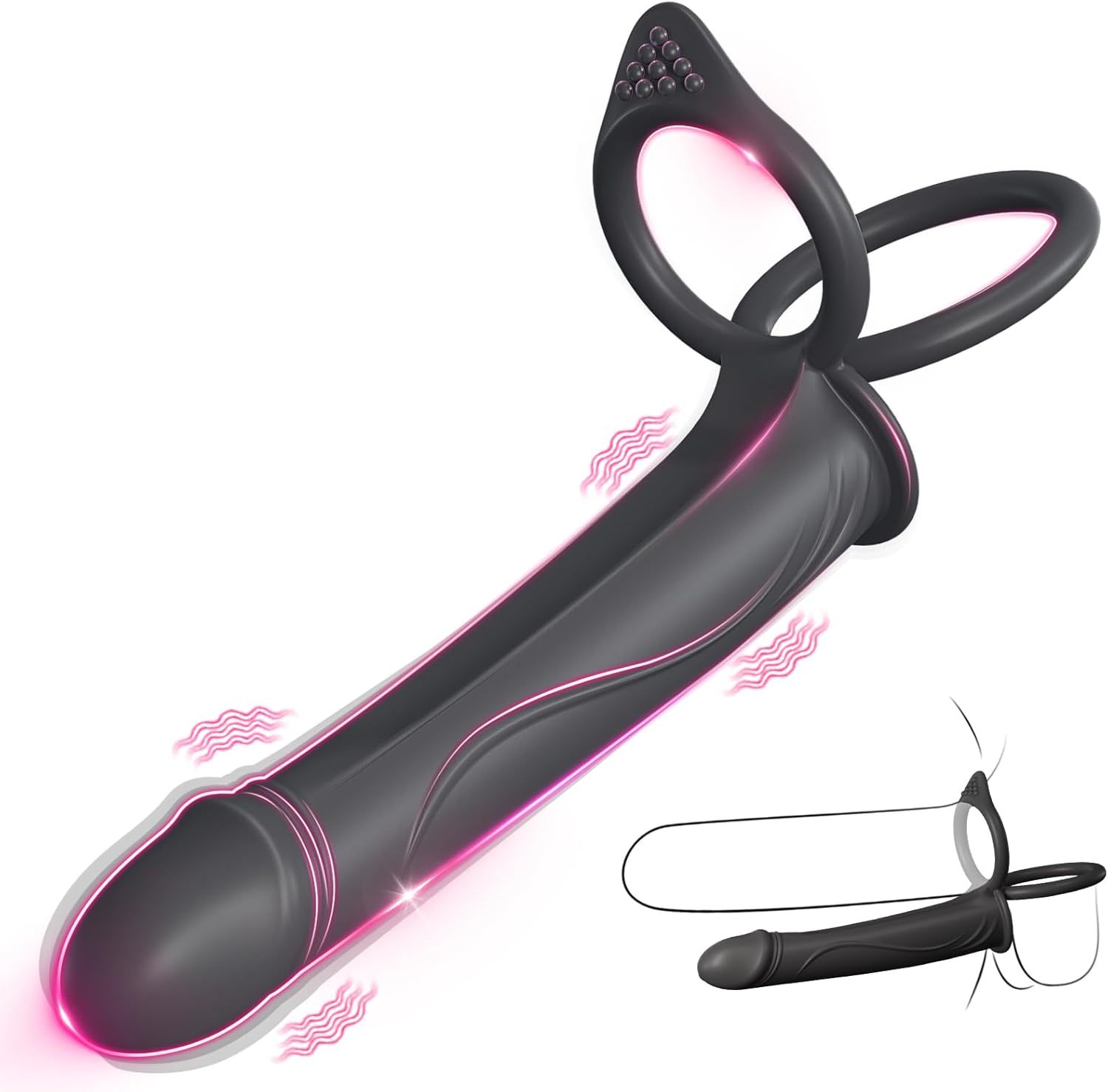 Anal Couples Male Adult Sex Toys - Strap On Anal Dildo with Vibrating Cock Ring, Vibrating Anal Butt Plug Penis Sleeve Vibrator Sex Toy 10 Vibrations, AOWAWO Double Dildo for Men Couple Women Pleasures