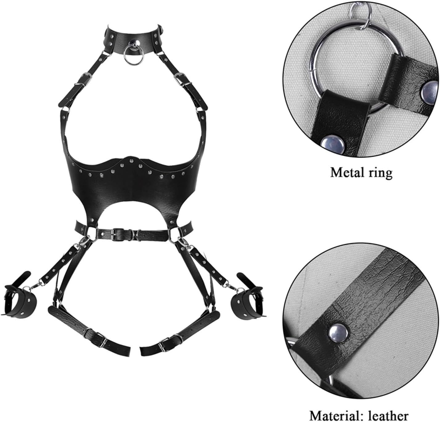 FOTN Women Punk PU Leather Body Waist Belt Bodysuit Bondage Body Harness Belt Sexy Lingerie Leg Garter Hollow Open Chest Bra BDSM ( Size : One Size)