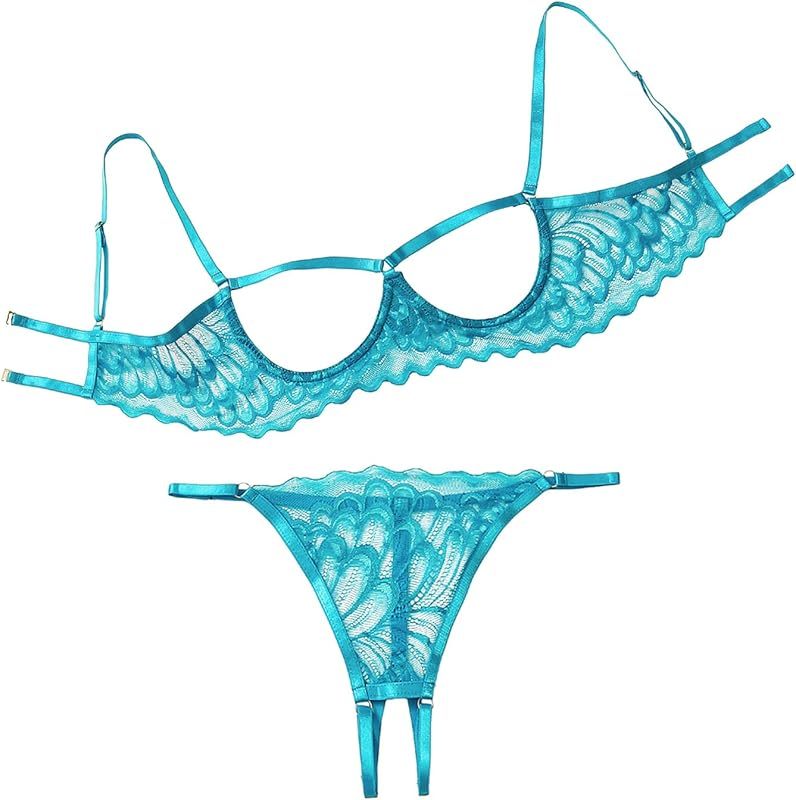 Lilosy Sexy Underwire Floral Lace Sheer Lingerie Set for Women See Through Bra and Panty 2 Piece