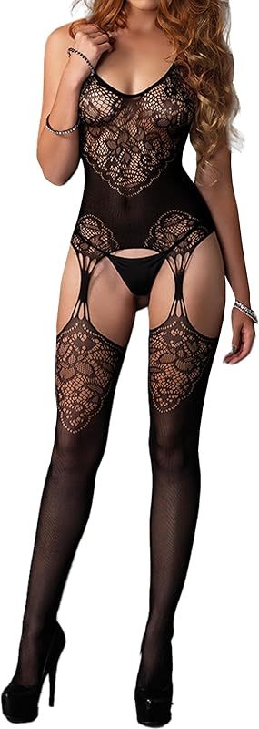 Buitifo Womens Fishnet Bodystocking Plus Size Crotchless Bodysuit Sexy Tights Soft Nightwear Lingerie