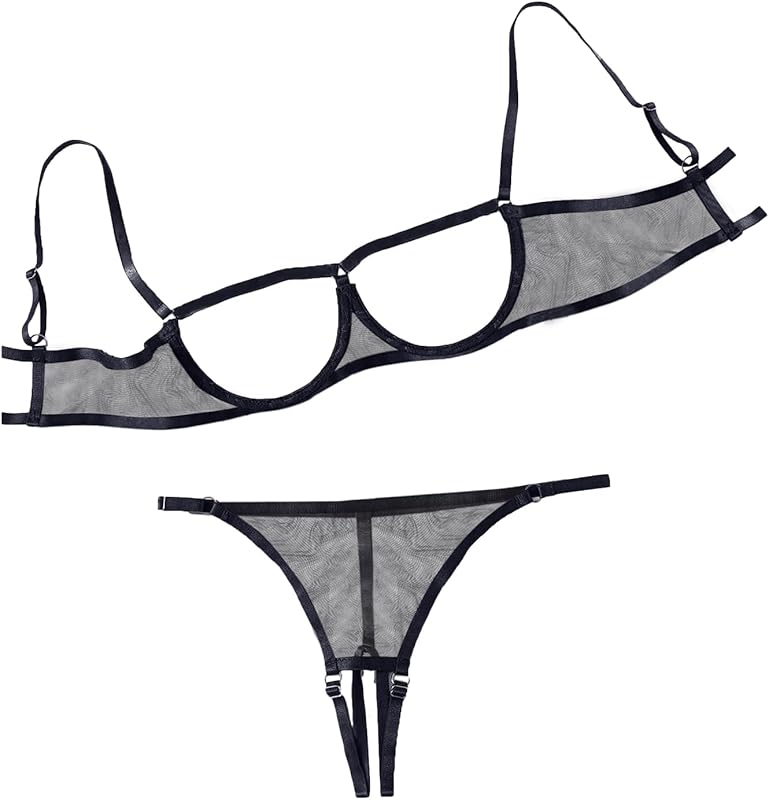 Lilosy Sexy Underwire Floral Lace Sheer Lingerie Set for Women See Through Bra and Panty 2 Piece