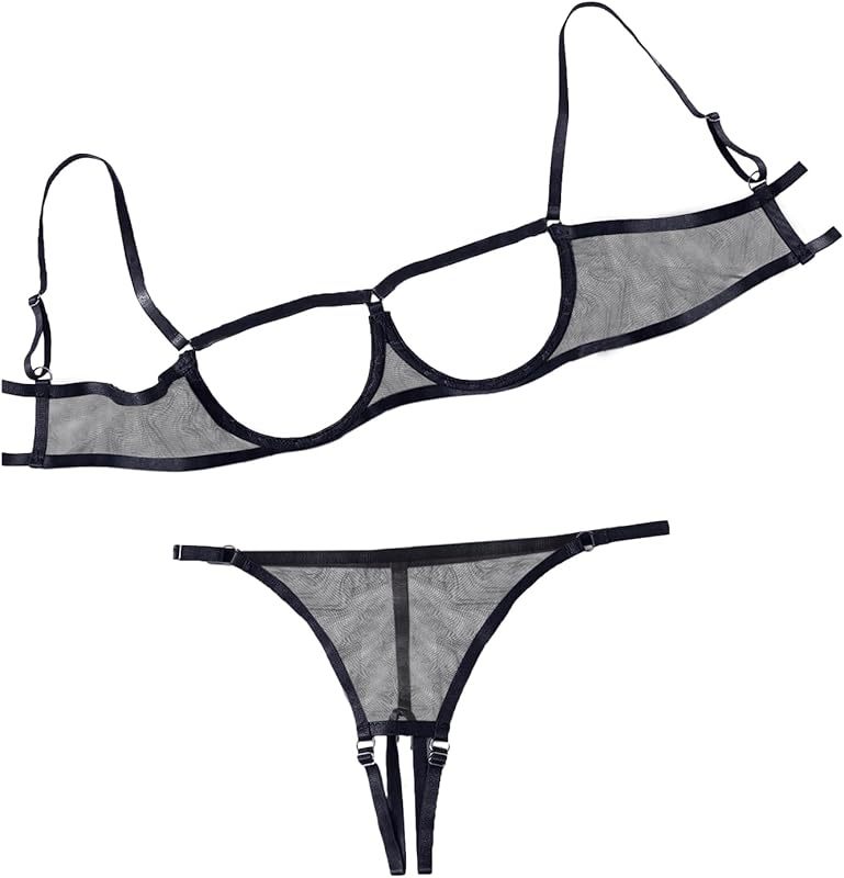 Lilosy Sexy Underwire Floral Lace Sheer Lingerie Set for Women See Through Bra and Panty 2 Piece