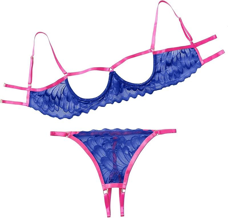 Lilosy Sexy Underwire Floral Lace Sheer Lingerie Set for Women See Through Bra and Panty 2 Piece